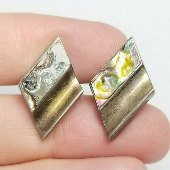Vintage Sterling Silver Mother of Peral Cufflinks, Signed ADC Alpaca Taxco